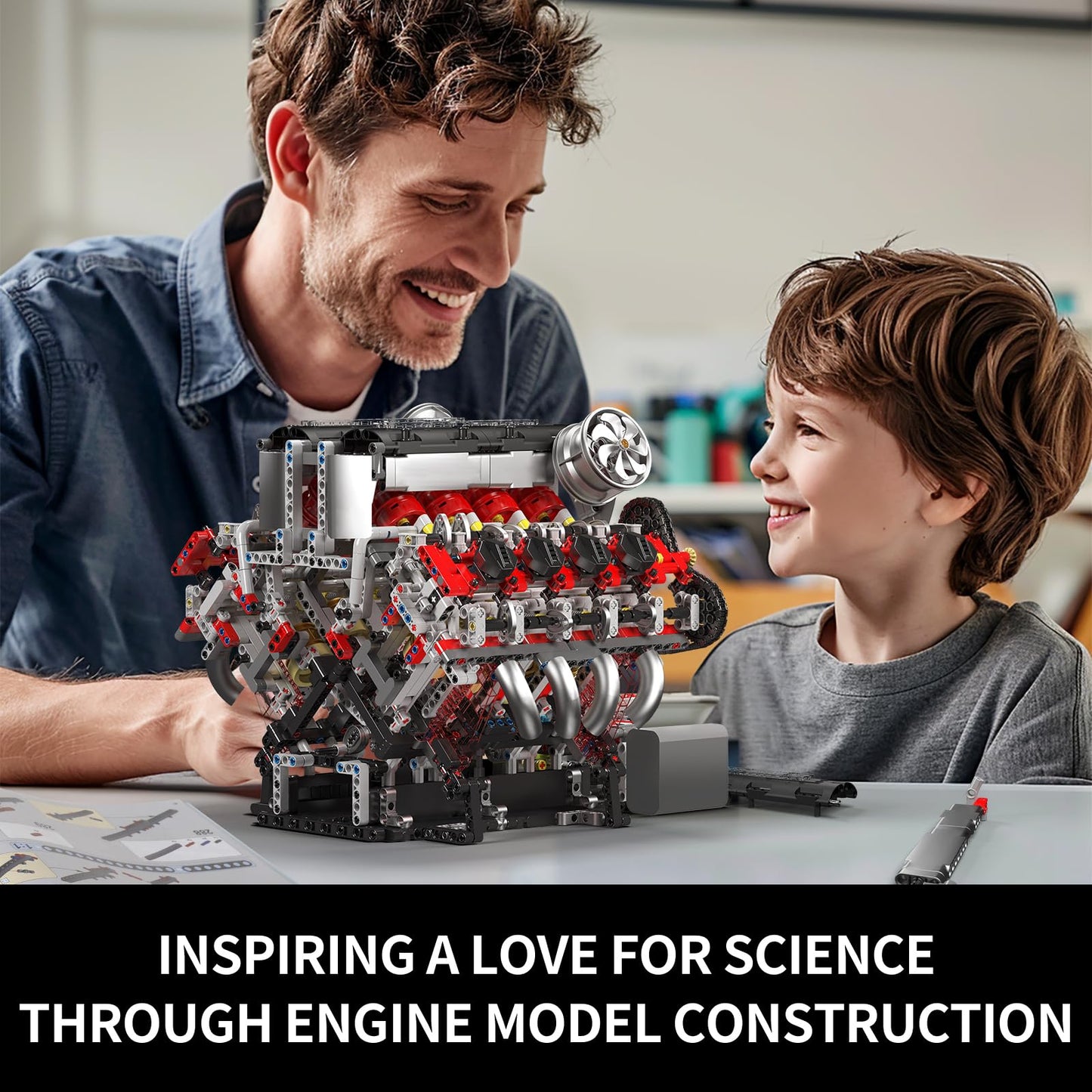 Mould King 10130 V8 Engine Model Kit That Works – 2718-Piece DIY STEM Car Engine