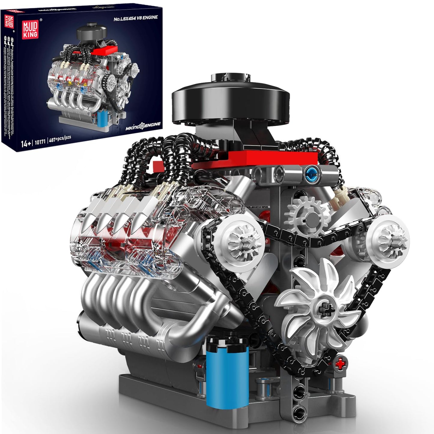 Mould King 10171 V8 Engine Model Kit – Running Mini V8 Engine for Adults