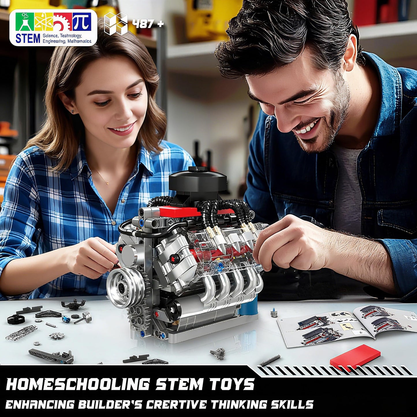 Mould King 10171 V8 Engine Model Kit – Running Mini V8 Engine for Adults