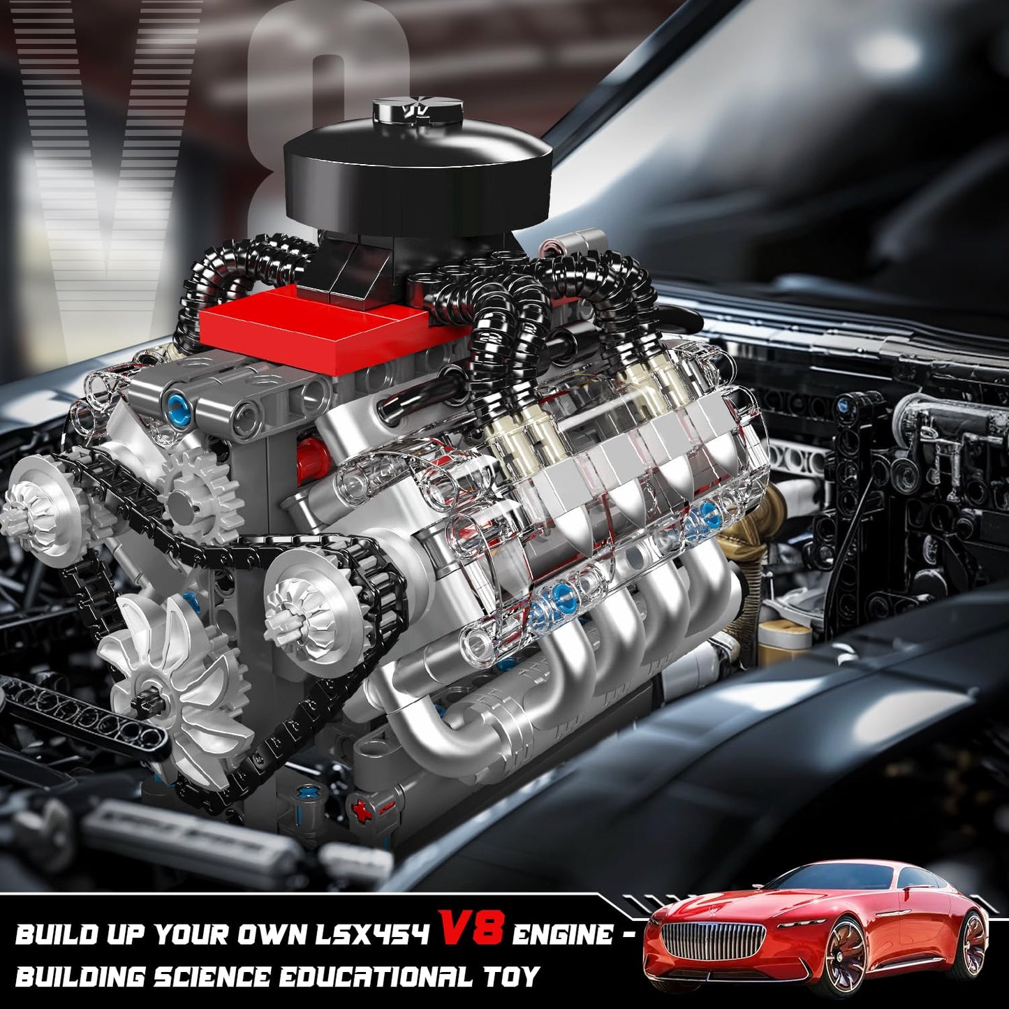Mould King 10171 V8 Engine Model Kit – Running Mini V8 Engine for Adults
