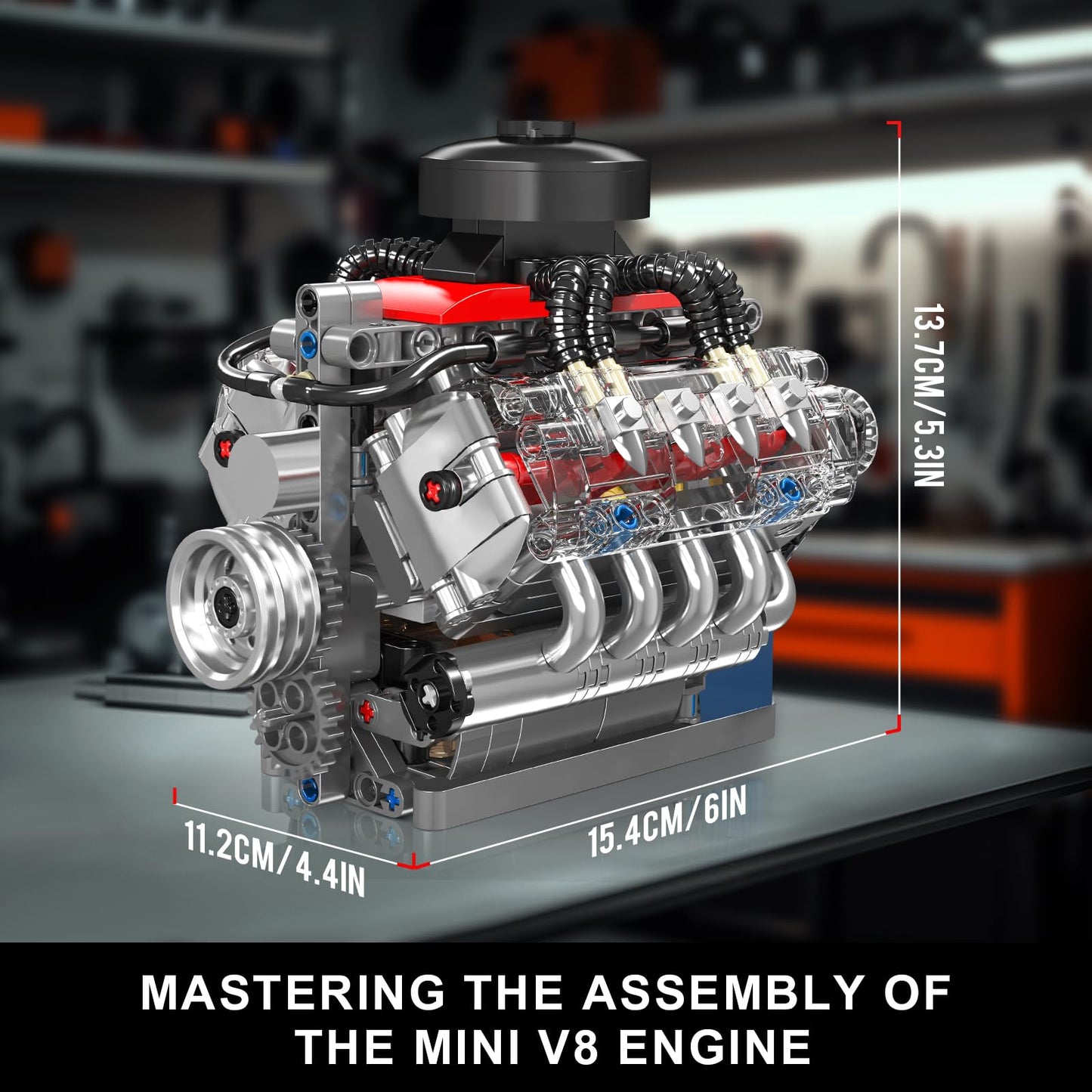 Mould King 10171 V8 Engine Model Kit That Works — 8-Cylinder Engine with Motor, 487 Pieces (STEM Build Set for Adults)