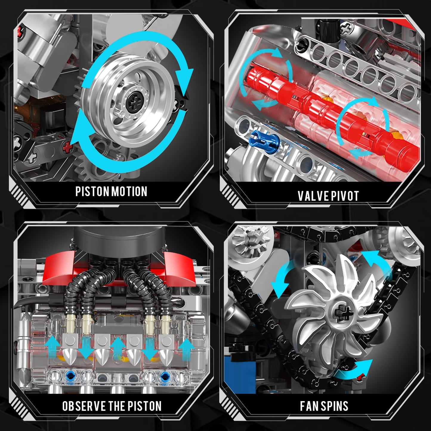 Mould King 10171 V8 Engine Model Kit That Works — 8-Cylinder Engine with Motor, 487 Pieces (STEM Build Set for Adults)