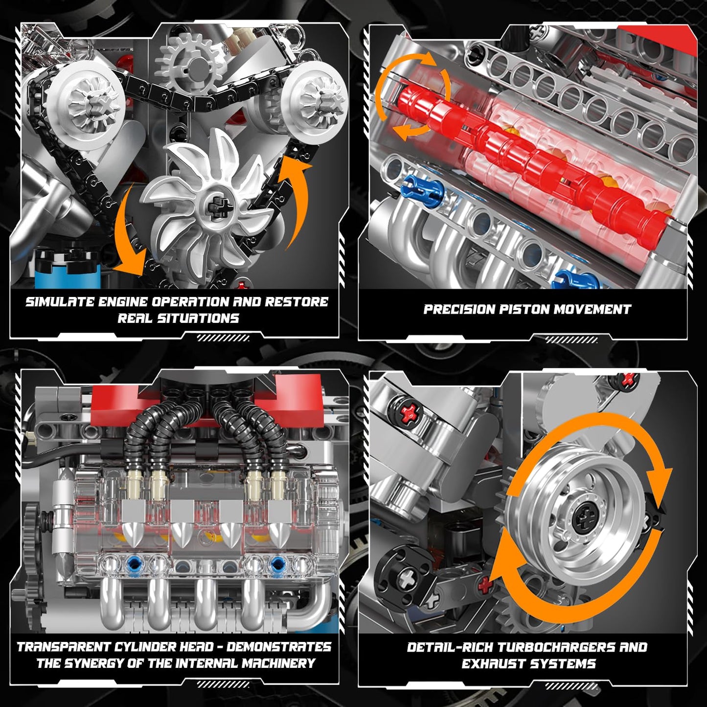 Mould King 10171 V8 Engine Model Kit – Running Mini V8 Engine for Adults