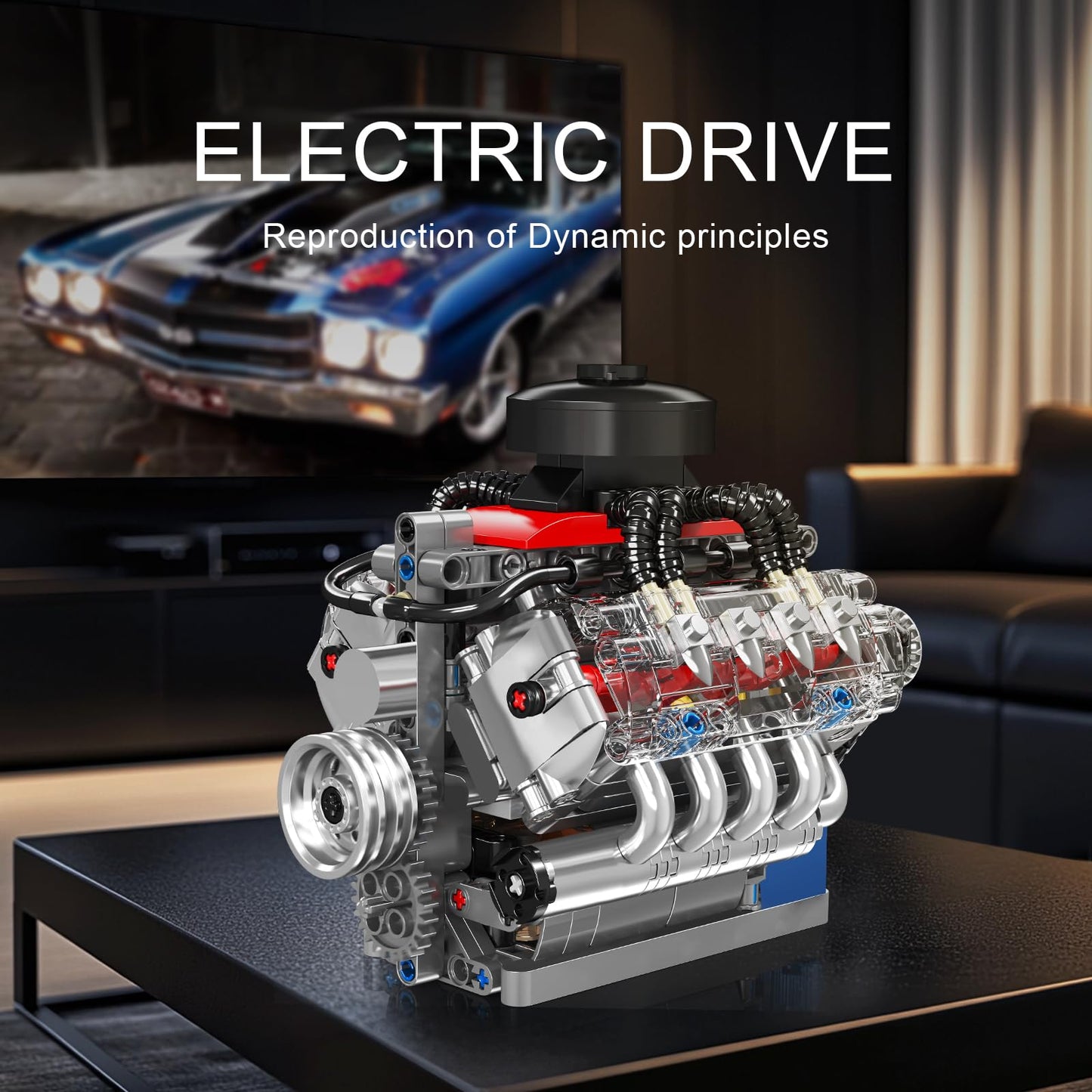 Mould King 10171 V8 Engine Model Kit That Works — 8-Cylinder Engine with Motor, 487 Pieces (STEM Build Set for Adults)