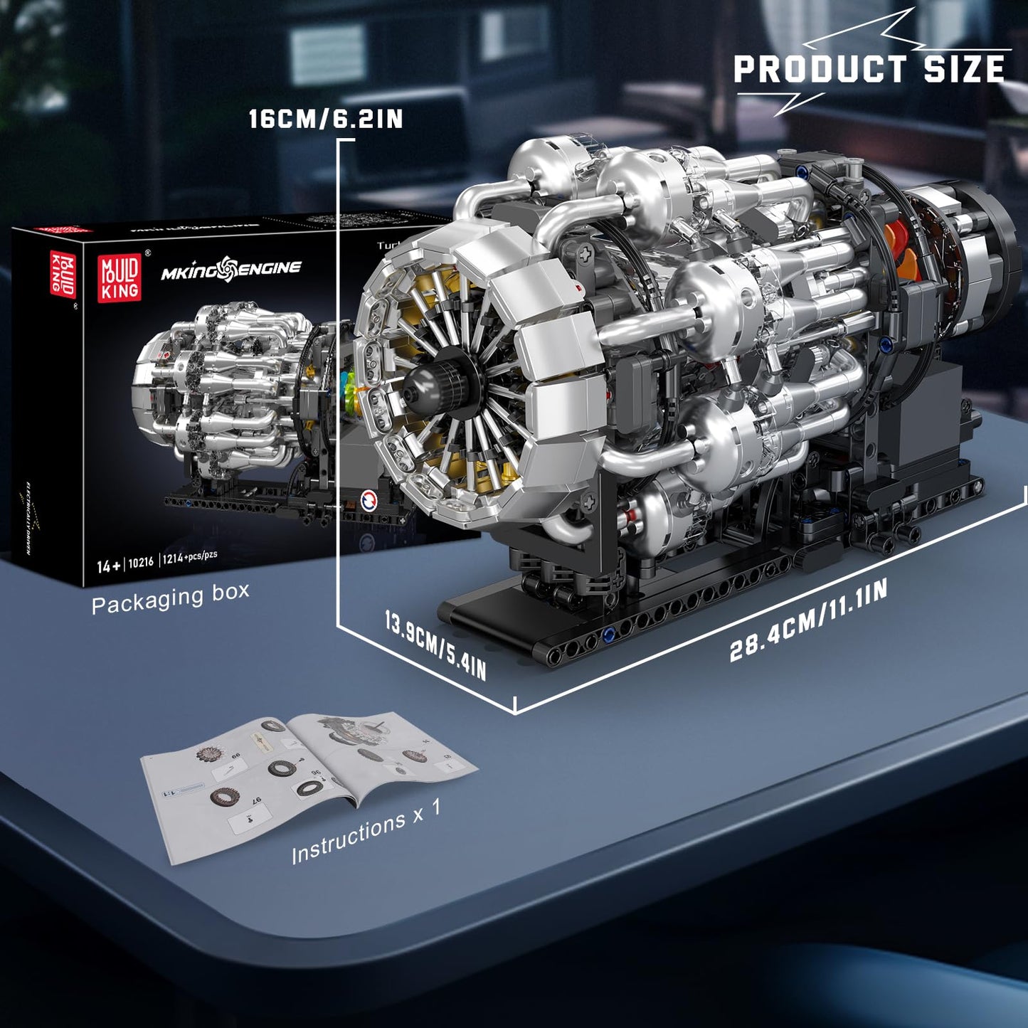 Mould King 10216 Turbojet Engine Building Set – Mechanical Aviation Model Kit for STEM, 1214+ PCS