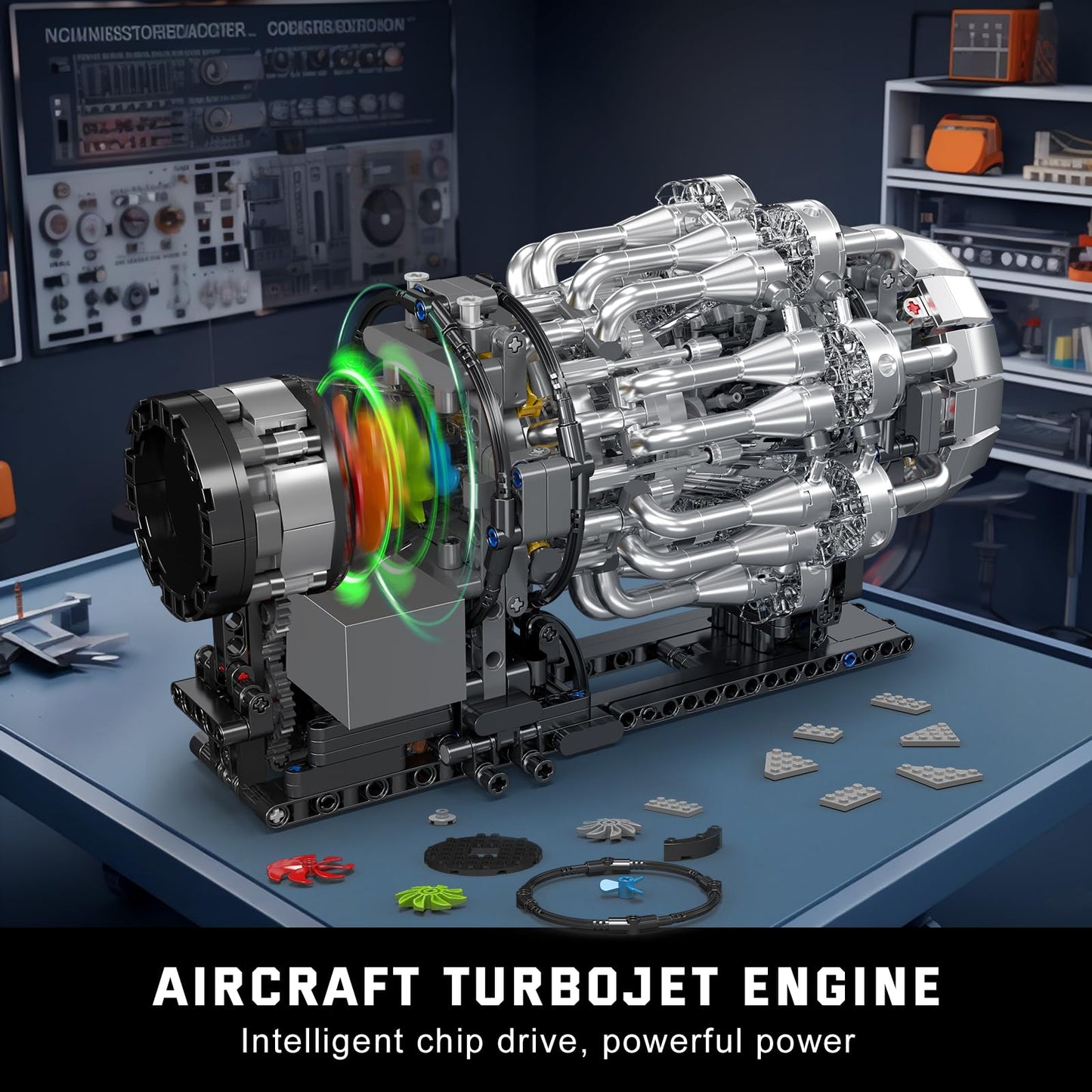 Mould King 10216 Turbojet Engine Building Set – Mechanical Aviation Model Kit for STEM, 1214+ PCS