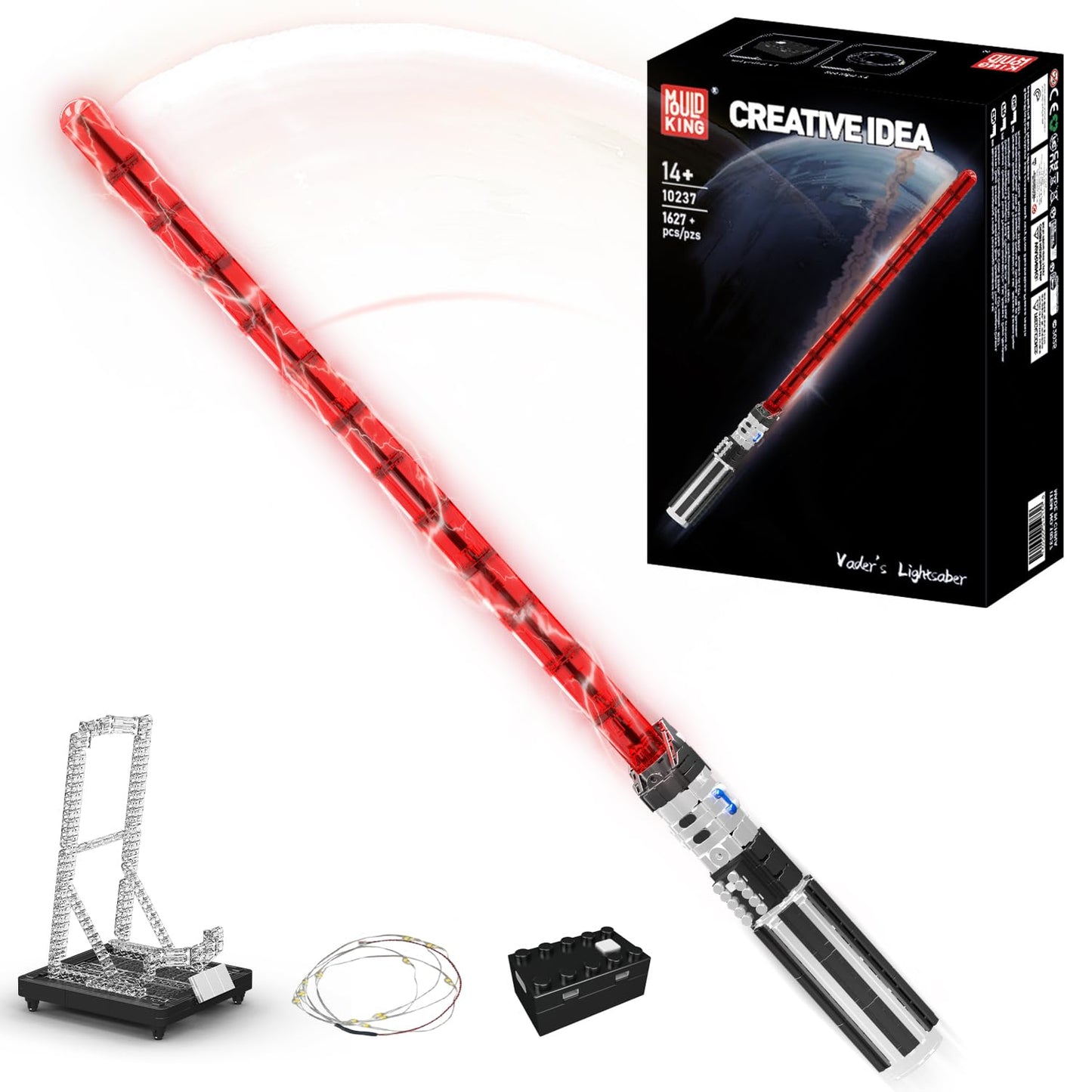 Mould King 10237 Lightsaber Building Blocks Set – 1627-Piece LED Sword with Rechargeable Battery & Display Stand (38.31 inches)