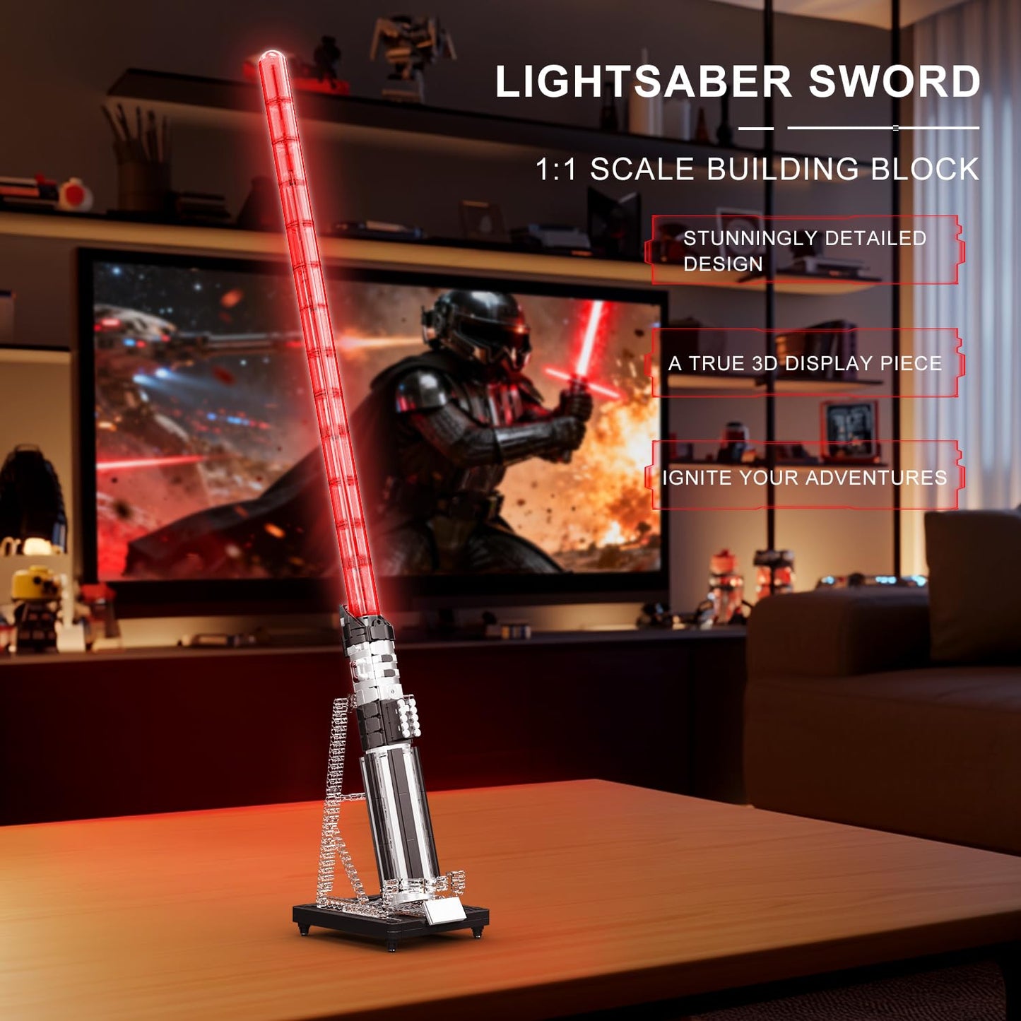 Mould King 10237 Lightsaber Building Blocks Set – 1627-Piece LED Sword with Rechargeable Battery & Display Stand (38.31 inches)