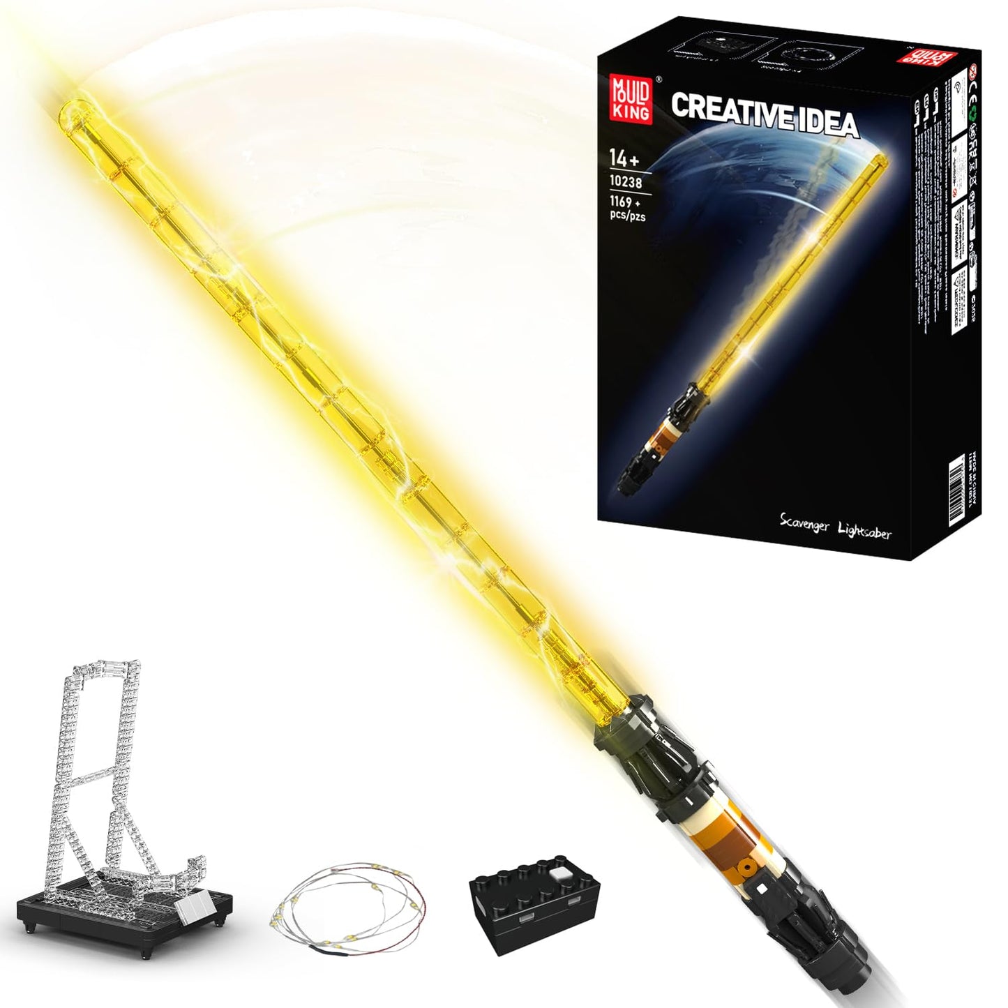 Mould King 10238 Lightsaber Building Blocks Set – 1169+ PCS LED Sword with USB Rechargeable Battery & Display Stand