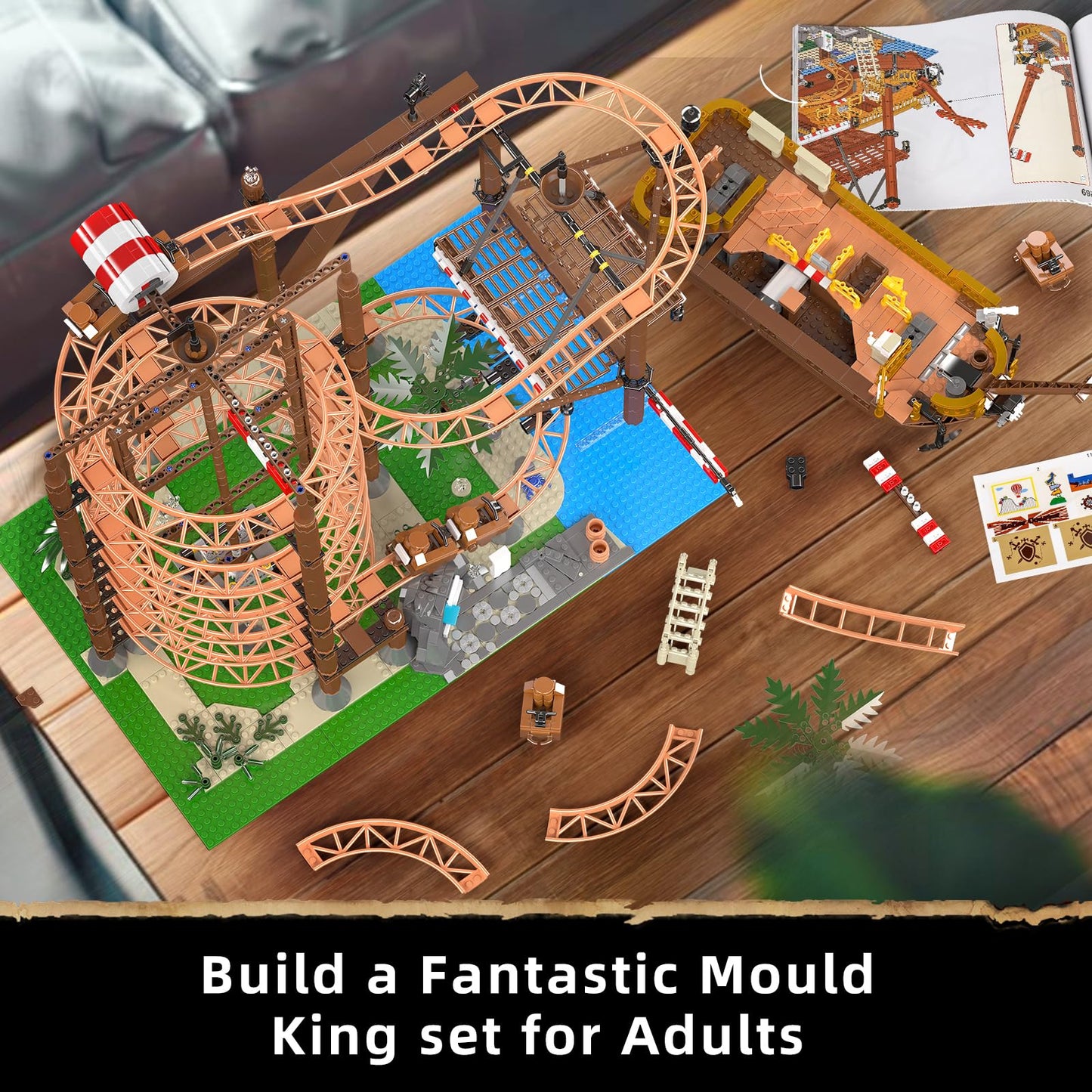 Mould King 11013 Roller Coaster Amusement Park Building Set – 2174 Pieces, DIY STEM Model Kit for Adults