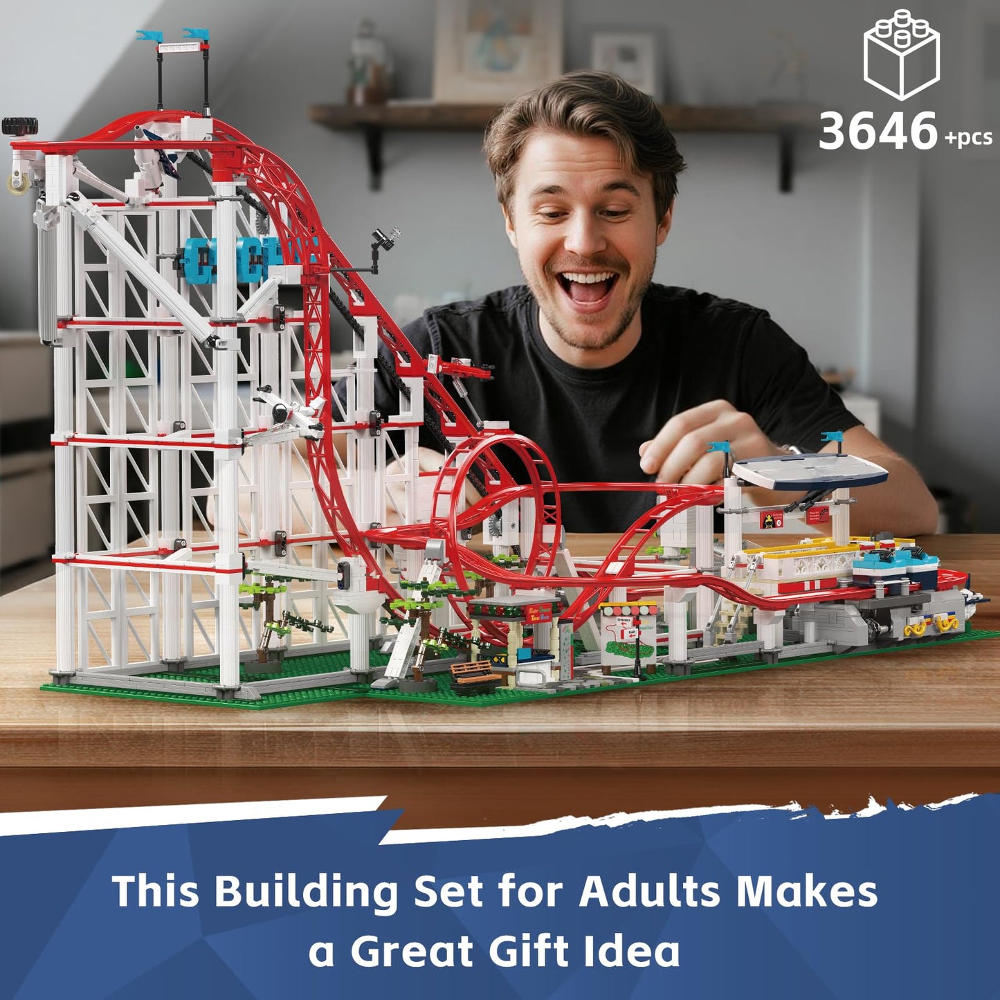 Mould King 11014 Roller Coaster Building Kit – 3646 Pieces, Motorized Track