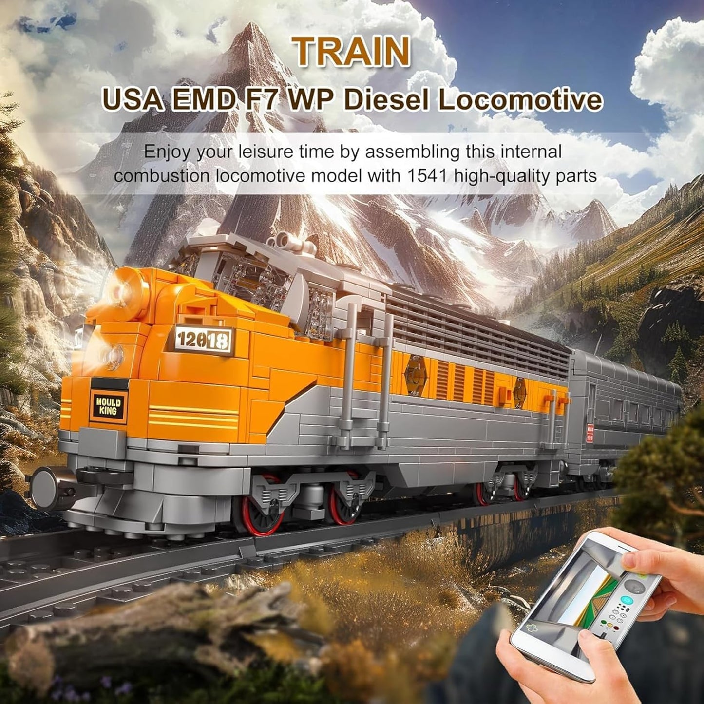 Mould King 12018 Train Building Kit – EMD F7 Locomotive, 1541 Pieces, App Bluetooth RC