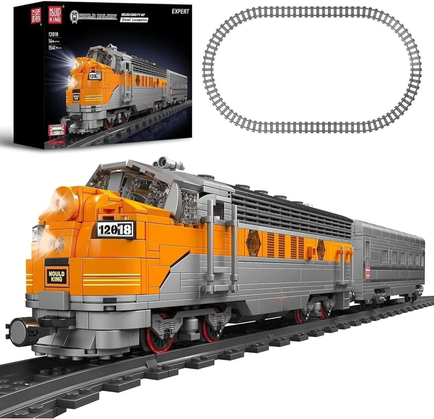 Mould King 12018 Train Building Kit – EMD F7 Locomotive, 1541 Pieces, App Bluetooth RC