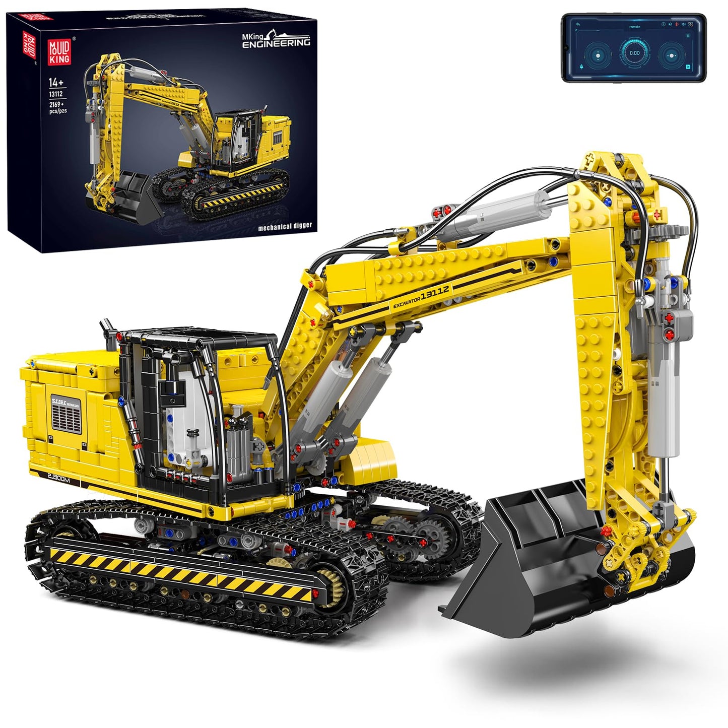 Mould King 13112 Upgraded RC Excavator – 2169+ Parts, Dual Remote & App Control