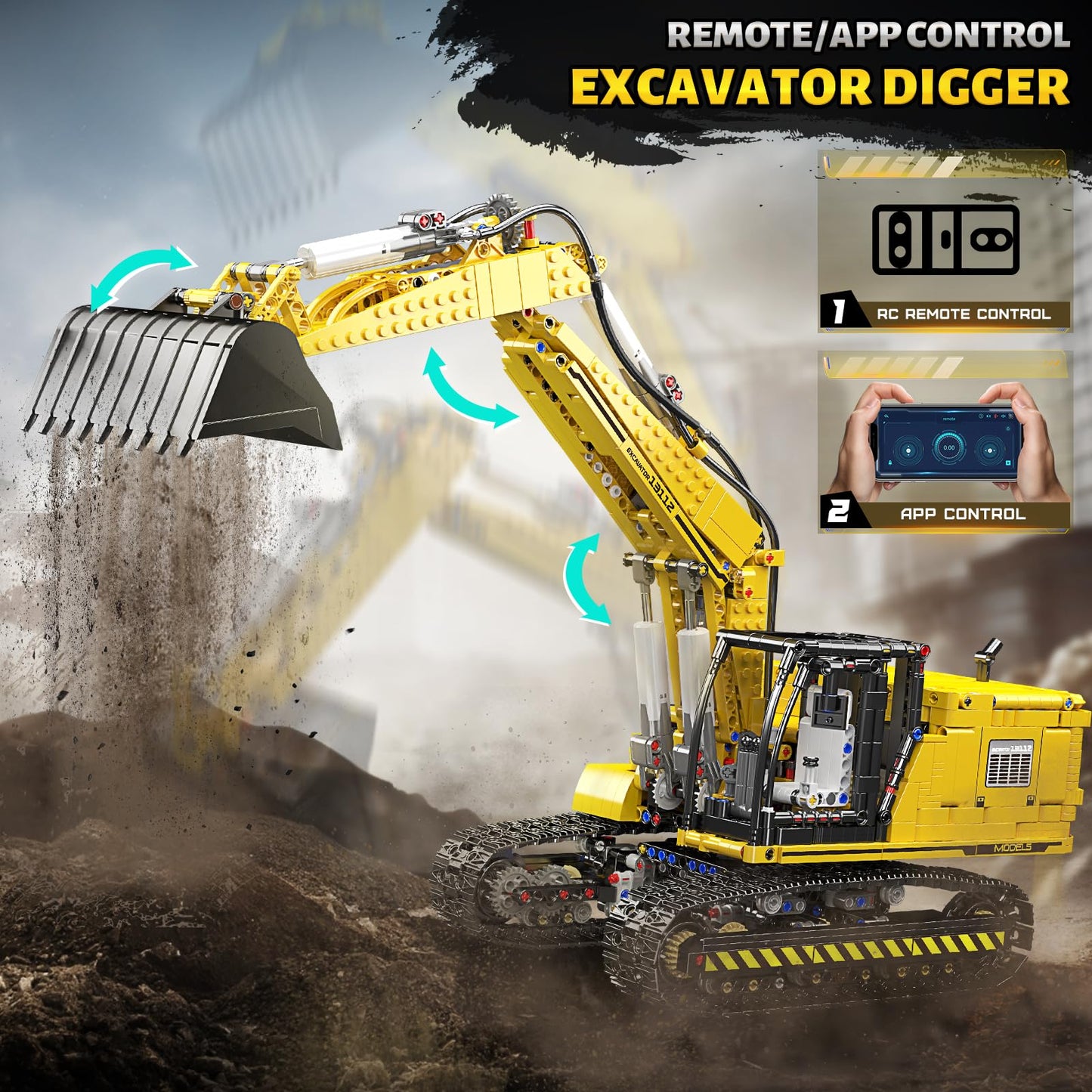 Mould King 13112 Upgraded RC Excavator – 2169+ Parts, Dual Remote & App Control