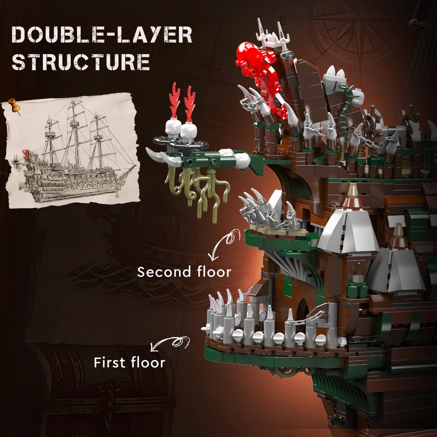 Mould King 13218 Pirate Ship Building Kit | 6849-Piece Flying Dutchman Model