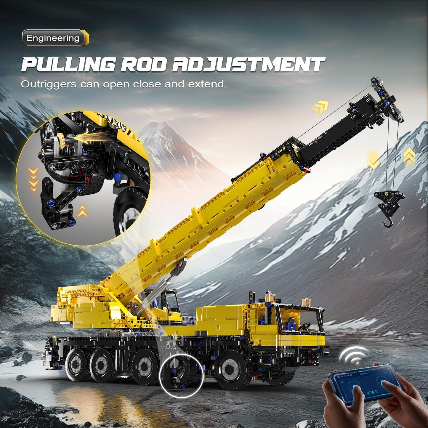 Mould King 17073 Engineering Truck Construction Set – Remote Control LTM 1110 Crane (3218 Pieces) | STEM Building Blocks