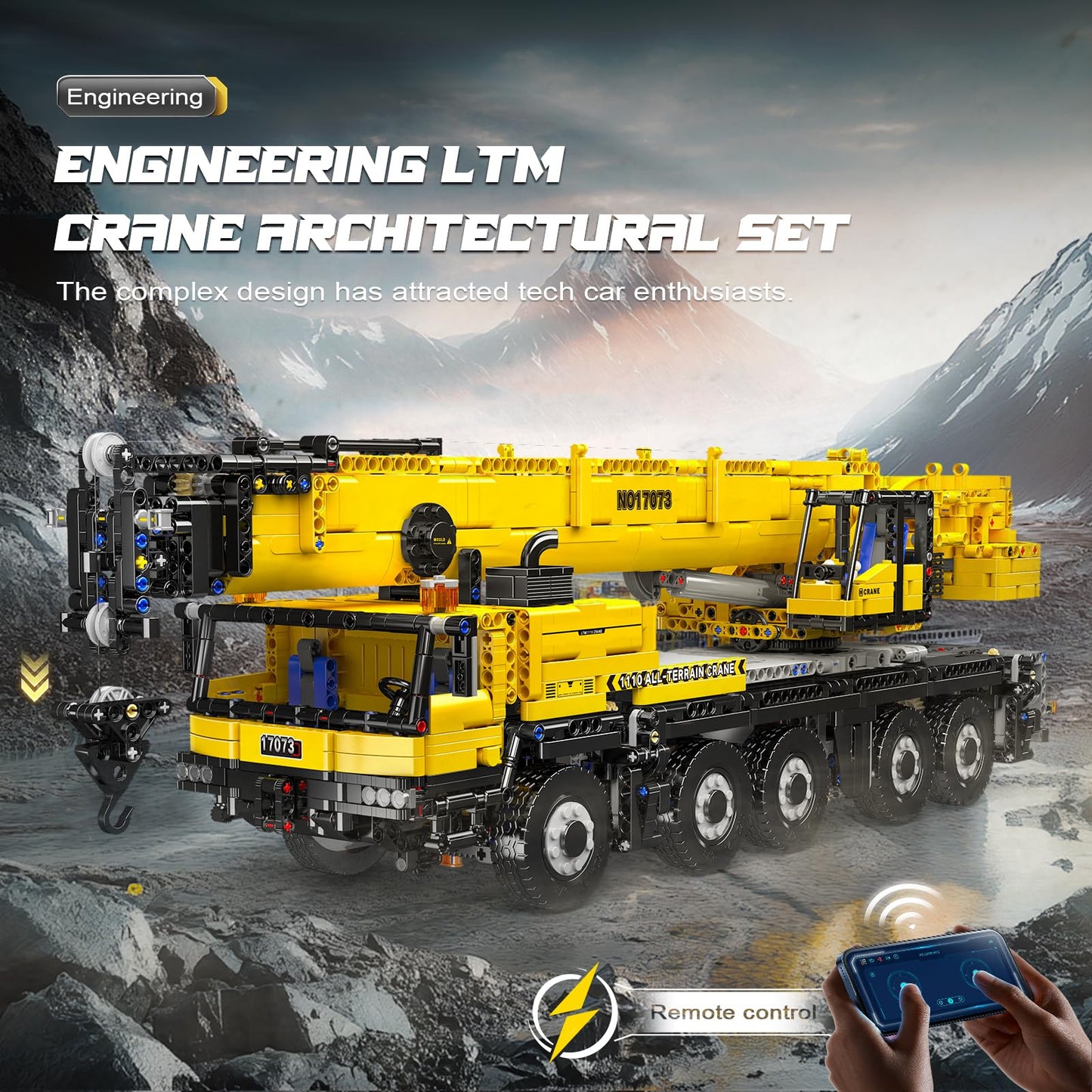 Mould King 17073 Engineering Truck Construction Set – Remote Control LTM 1110 Crane (3218 Pieces) | STEM Building Blocks