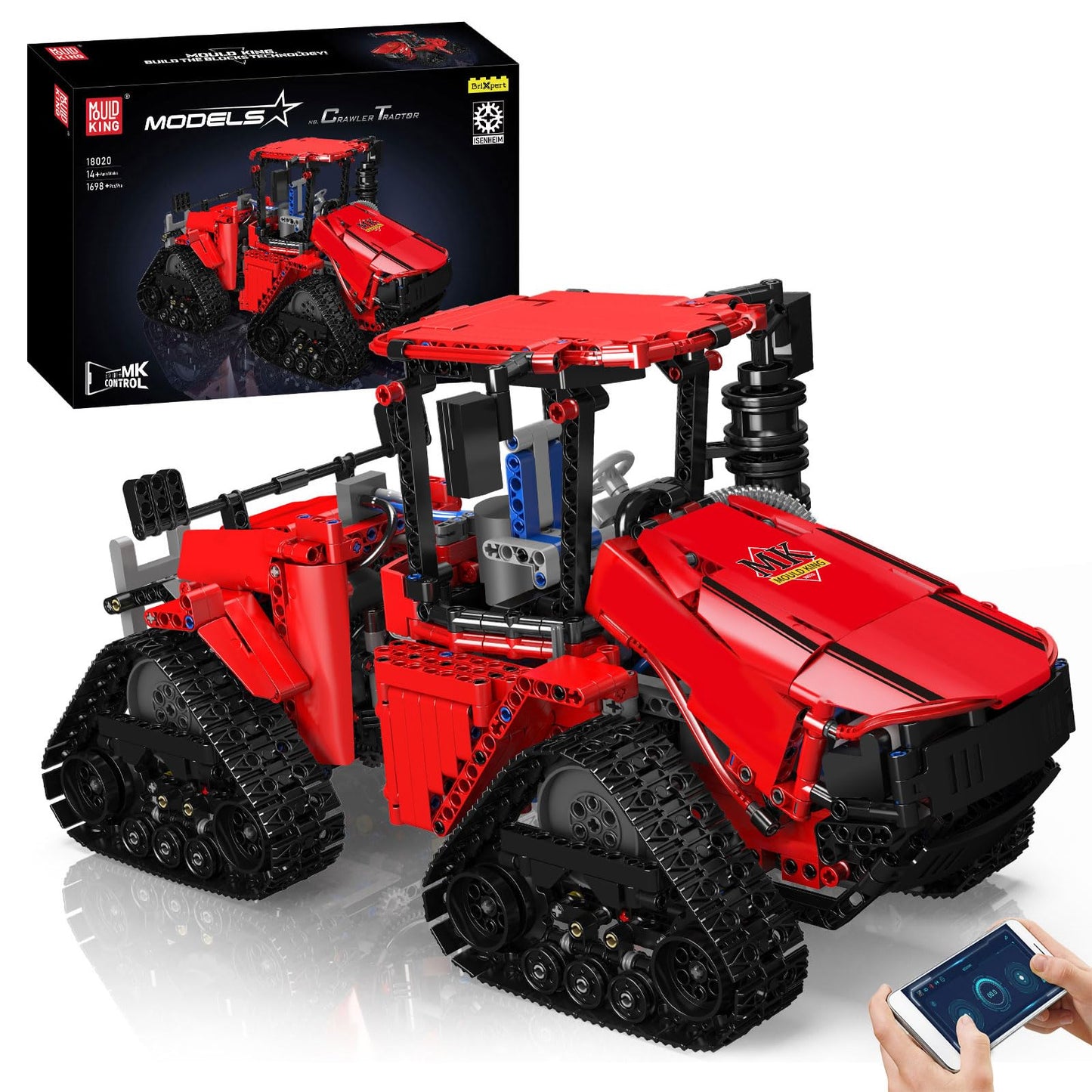 Mould King 18020 Tractor Building Blocks | Remote Control Crawling Tractor (1698 Pieces)