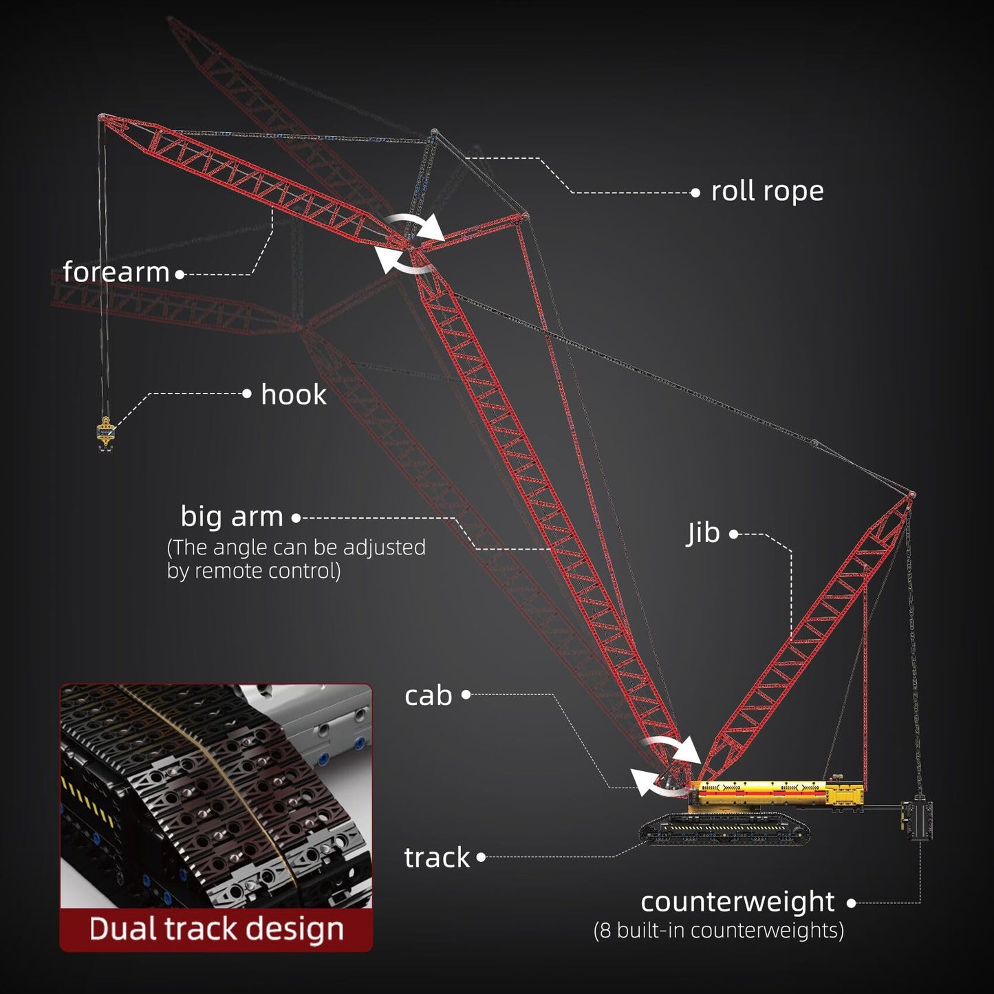 Mould King LR13000 Crawler Crane Kit – 4318+ Pieces, Motorized RC with App Remote