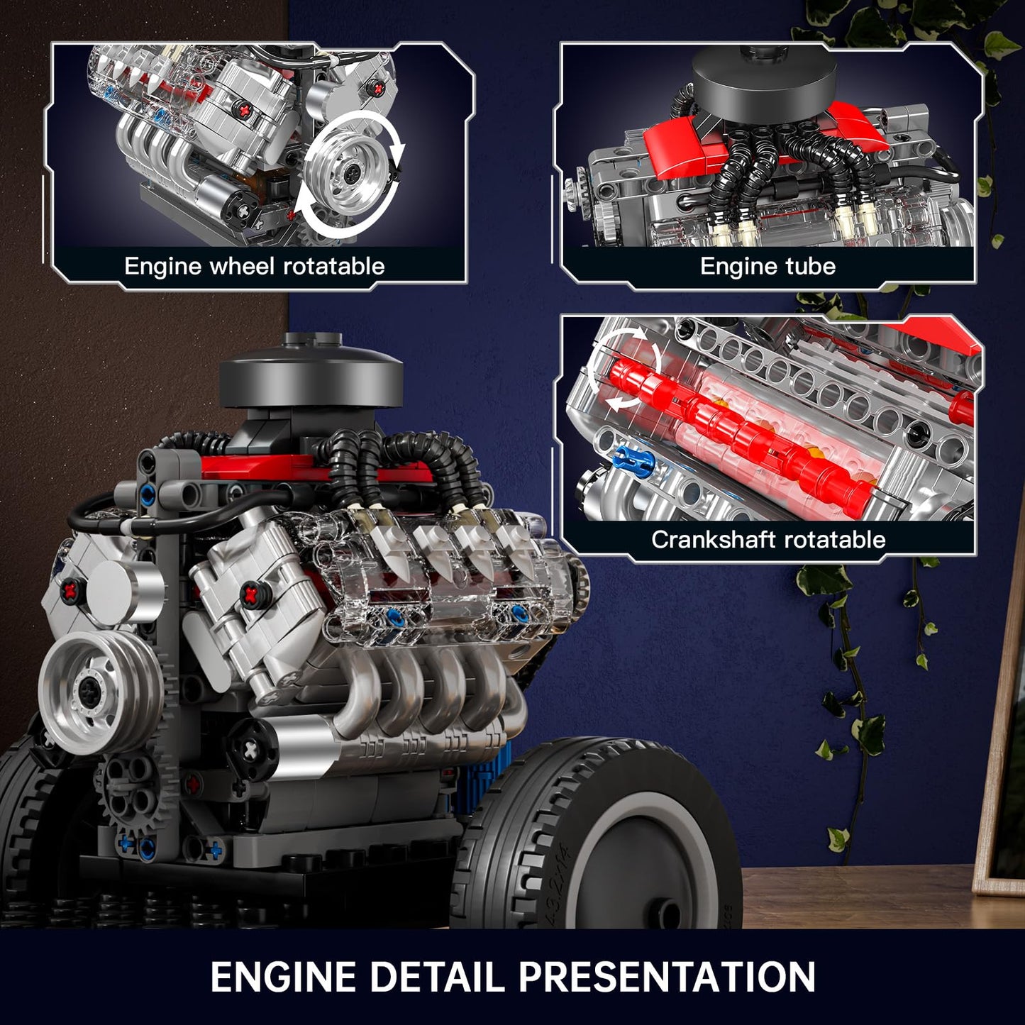 Mould King Mini V8 Engine Kit – Build a Visible Car Engine (487 Pcs) | STEM Toy for 14+ and Adults | 10171