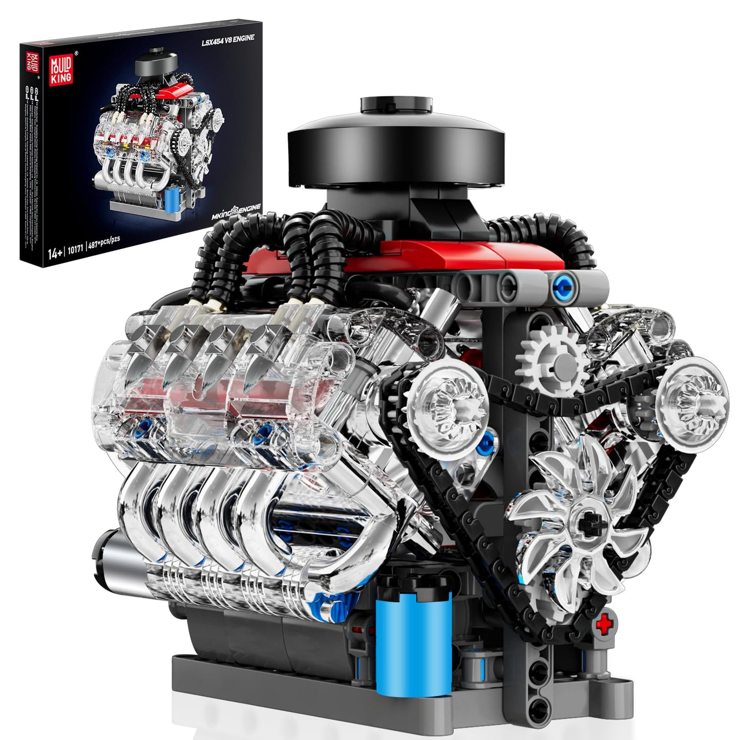 Mould King Mini V8 Engine Kit – Build a Visible Car Engine (487 Pcs) | STEM Toy for 14+ and Adults | 10171