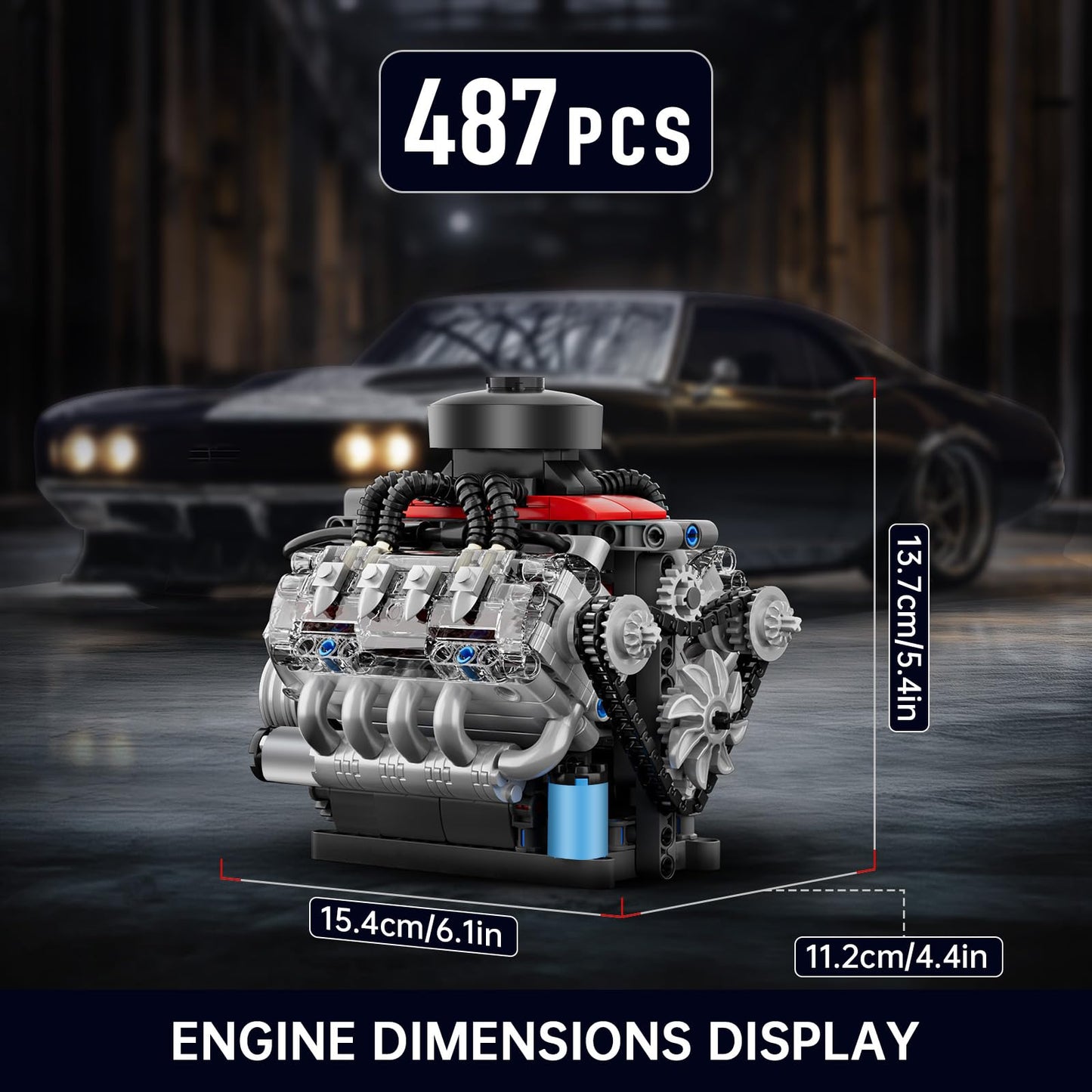 Mould King Mini V8 Engine Kit – Build a Visible Car Engine (487 Pcs) | STEM Toy for 14+ and Adults | 10171