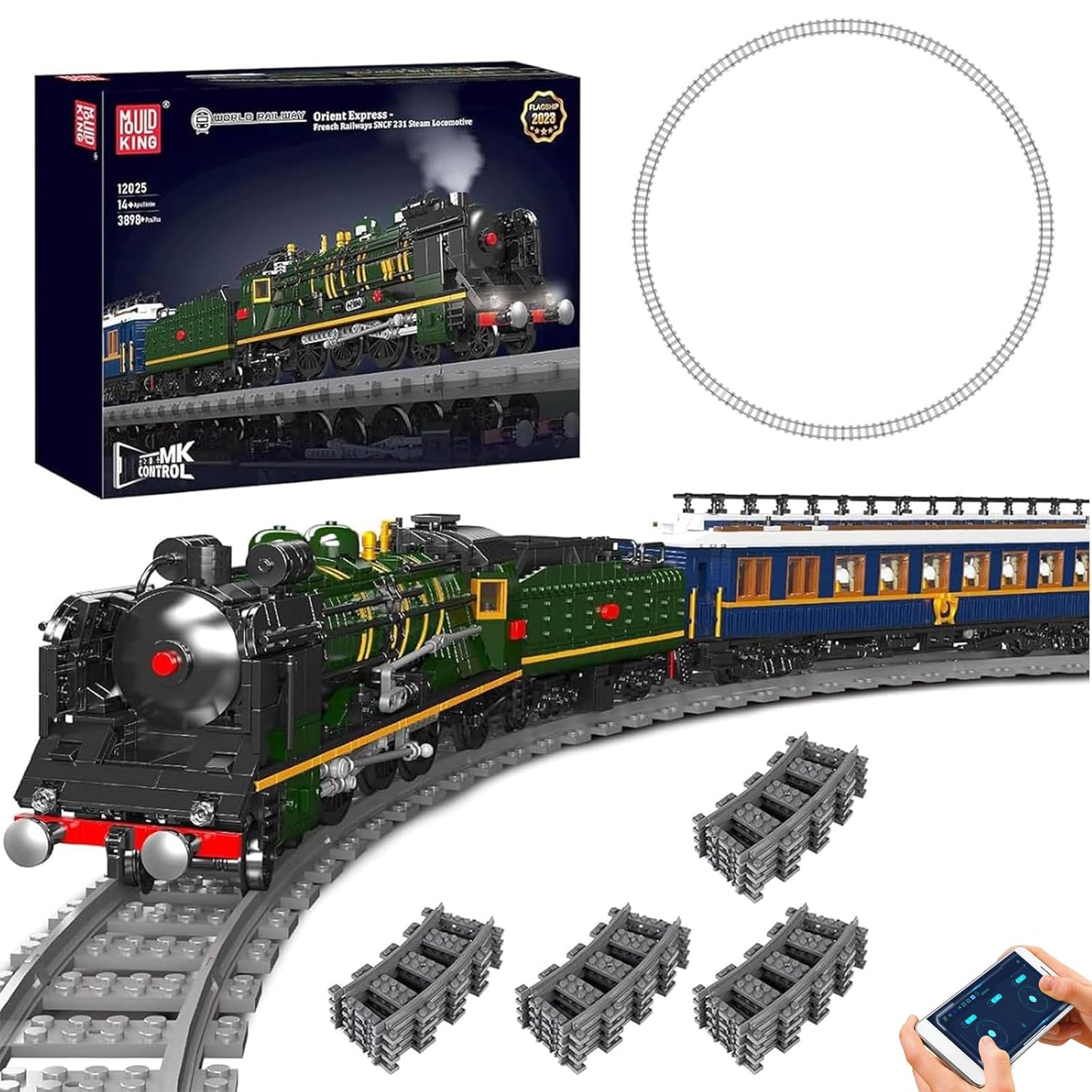 Mould King Orient Express Train Building Kit – LED Lighting, Remote/App Control (3898 PCS)