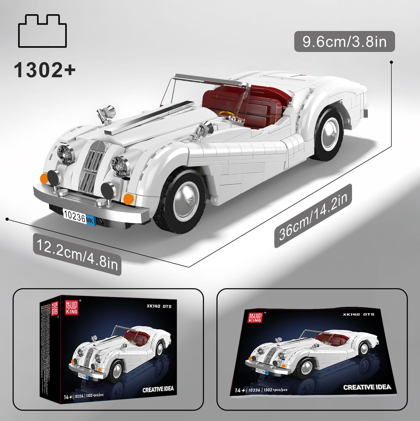 Mould King Sports Car Building Block Kit – 1,302+ Pieces Classic Convertible Model
