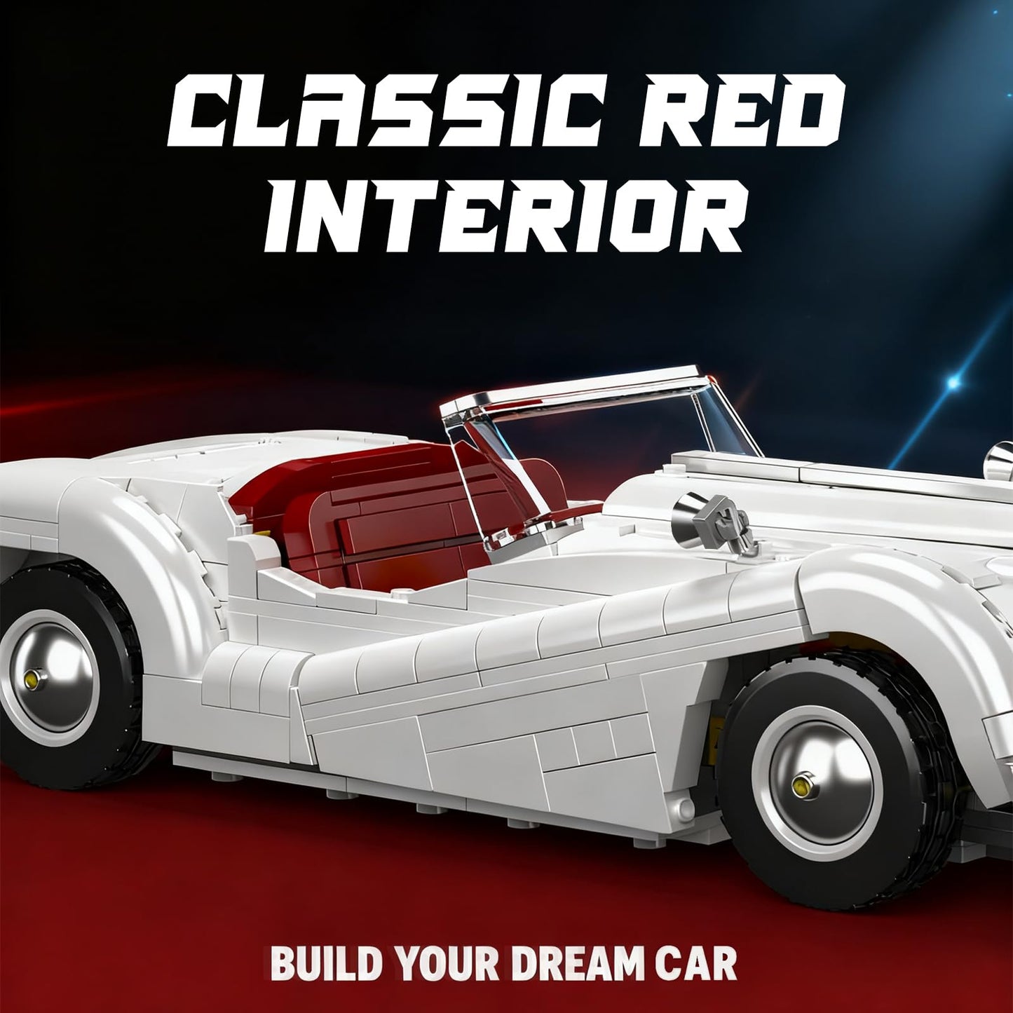 Mould King Sports Car Building Block Kit – 1,302+ Pieces Classic Convertible Model