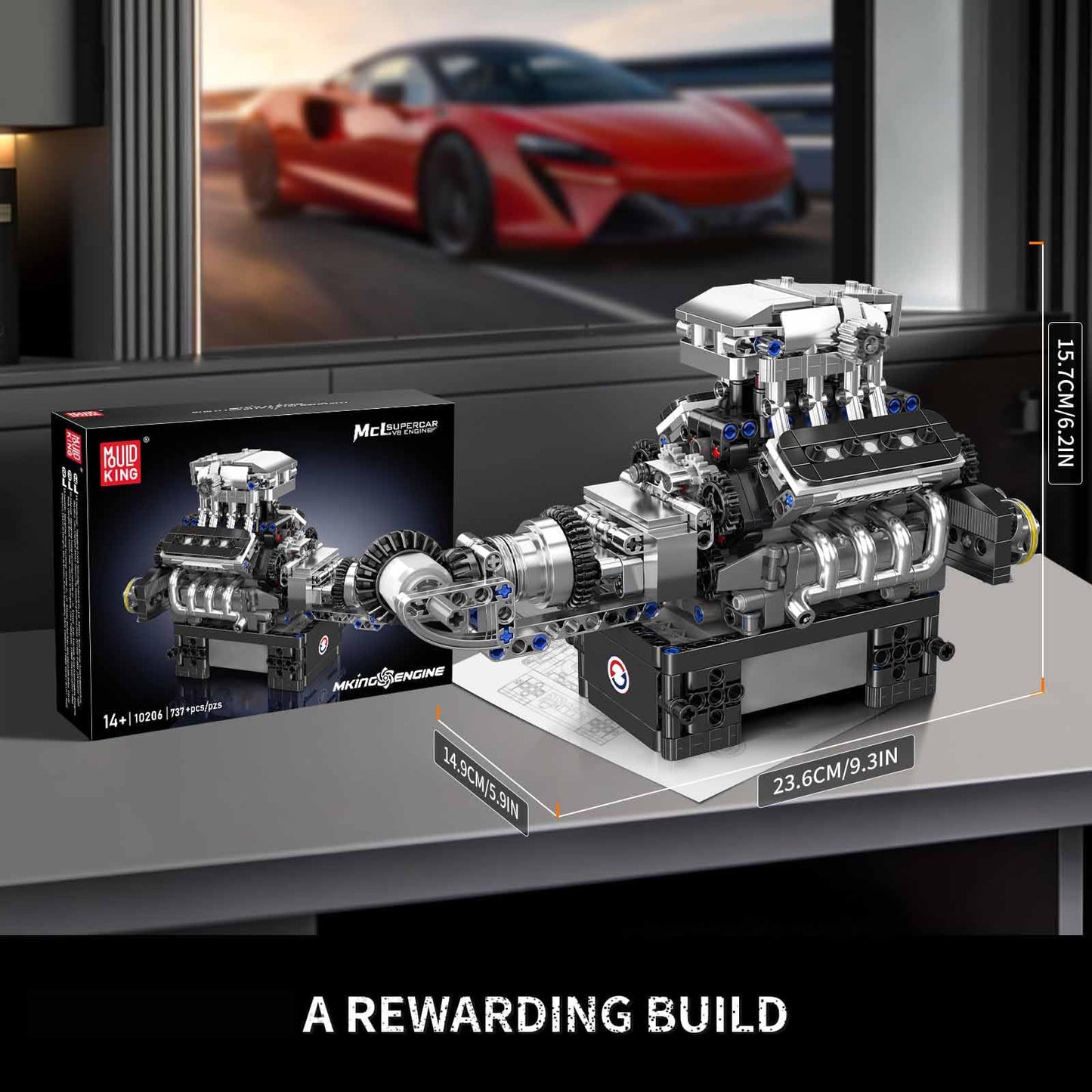 Mould King V8 Engine Building Blocks Set – Interactive 8-Cylinder Model Kit