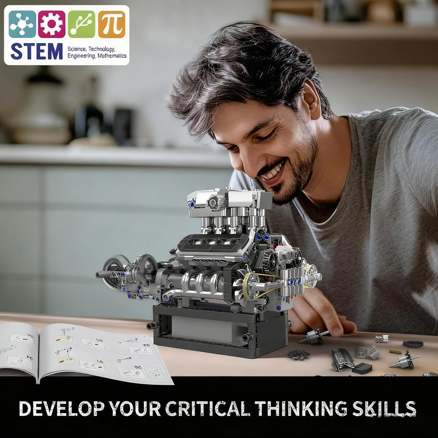 Mould King V8 Engine Building Blocks Set – Interactive 8-Cylinder Model Kit