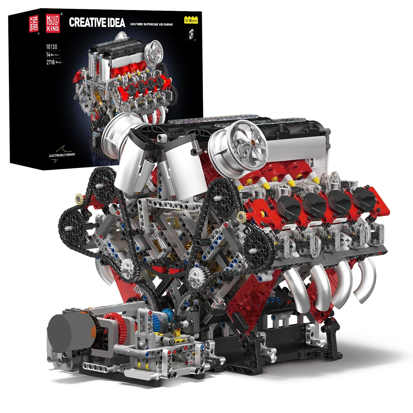 Mould King V8 Engine Building Blocks Set – 2718 Pieces with Battery & Motor, Running Model Kit for Adults