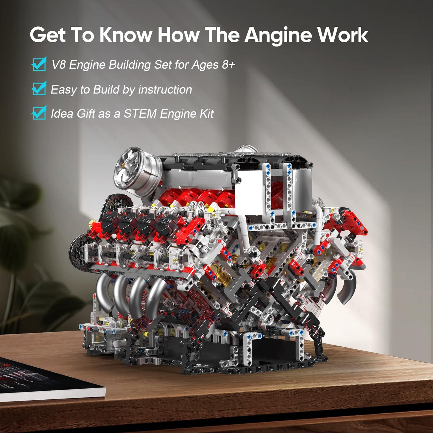 Mould King V8 Engine Building Blocks Set – 2718 Pieces with Battery & Motor, Running Model Kit for Adults