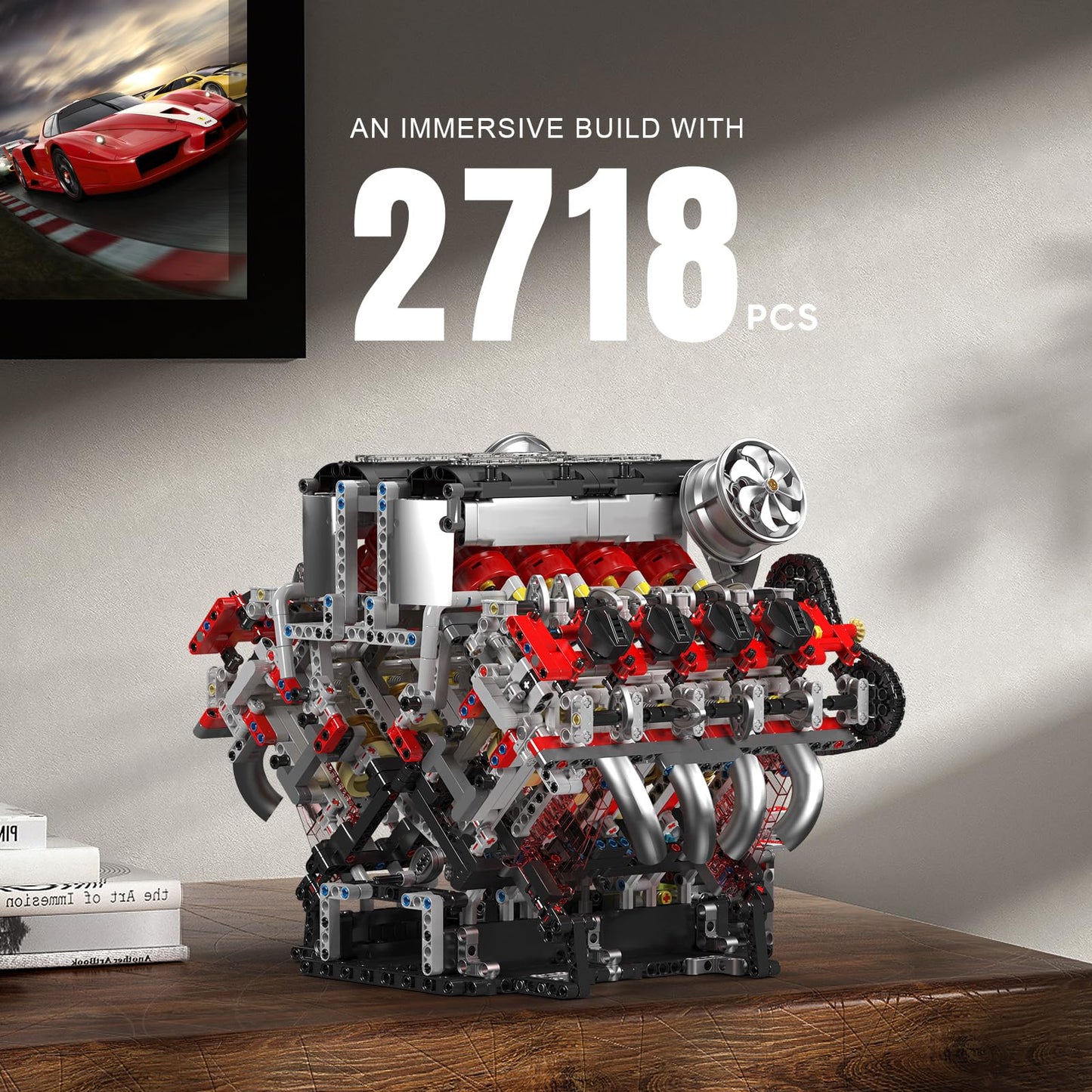 Mould King V8 Engine Building Blocks Set – 2718 Pieces with Battery & Motor, Running Model Kit for Adults