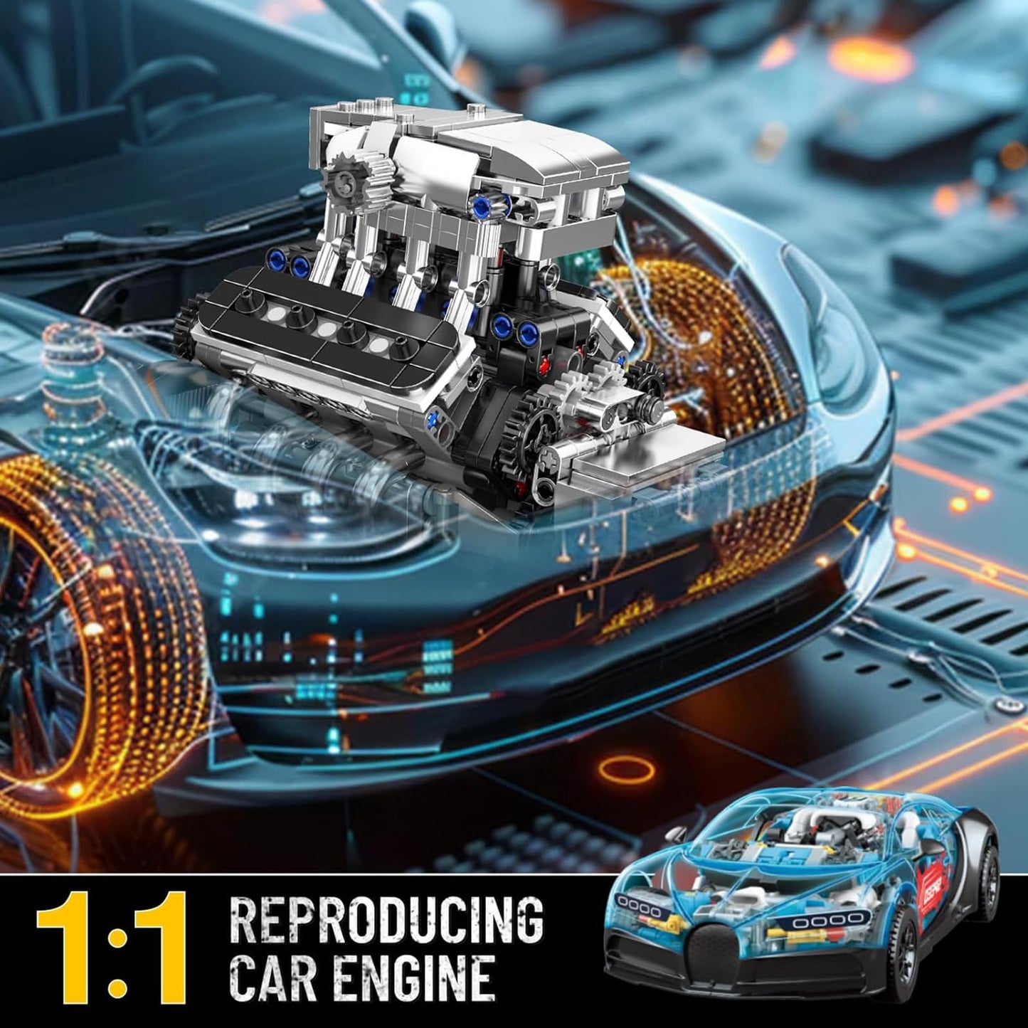 Mould King V8 Engine Building Blocks Set – Interactive 8-Cylinder Model Kit