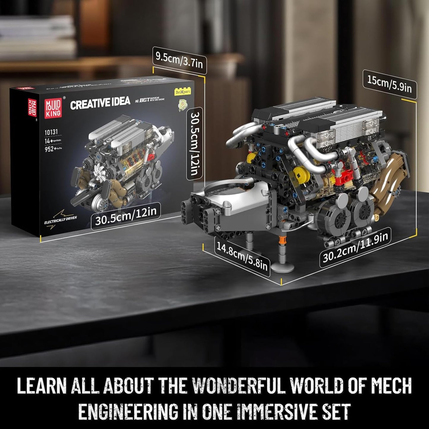 Mould King W16 Engine Building Blocks Set – Running 16-Cylinder Engine Model, 952 Pcs