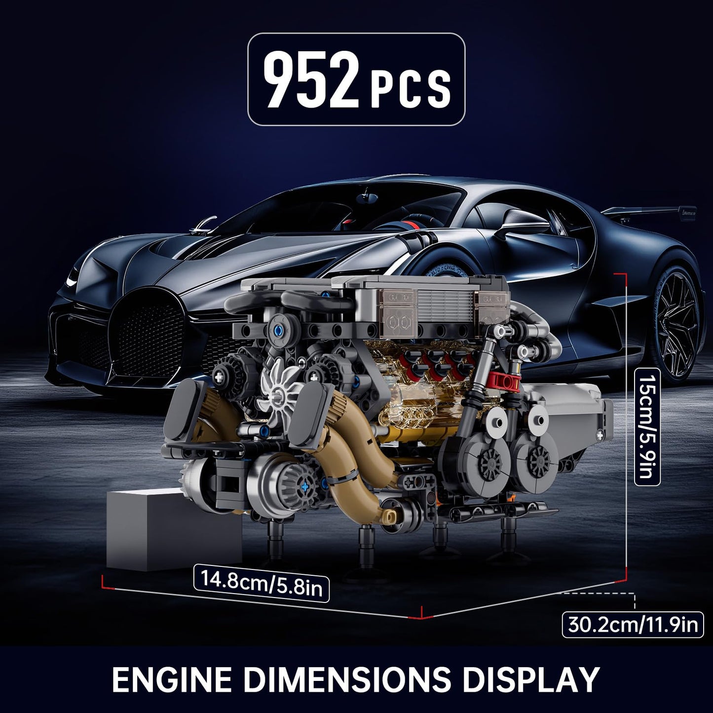 Mould King W16 Engine Kit – Build Twin V8 Model, 952 Pcs, STEM Toy (14+)