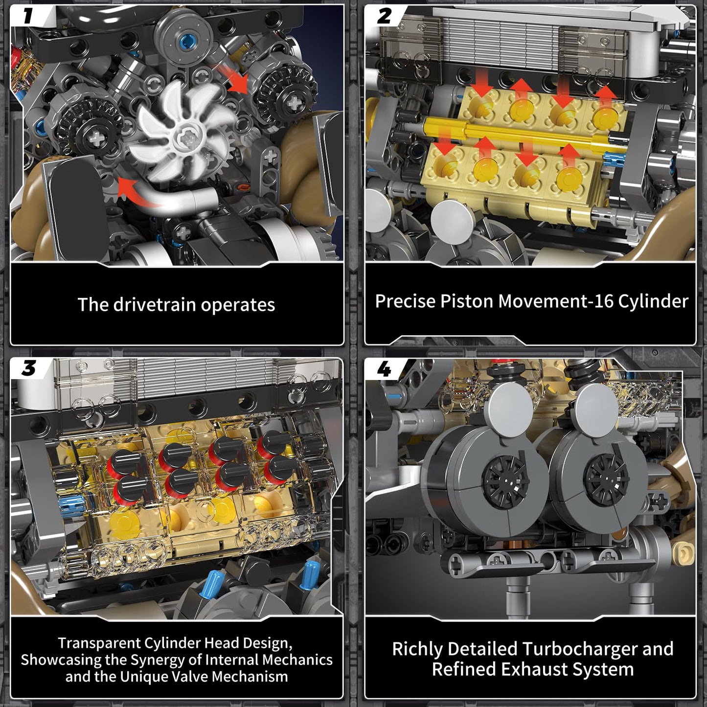 Mould King 10131 W16 Engine Building Blocks Set | 16-Cylinder V8 Model Kit