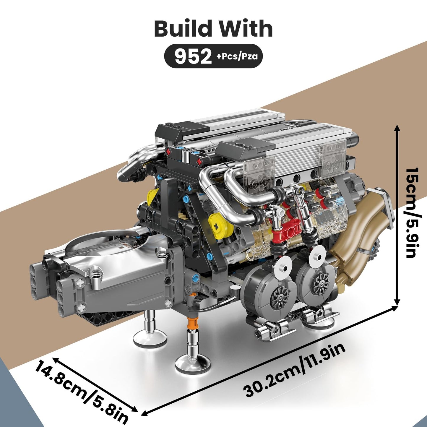 Mould King W16 Engine Kit – 952-Piece STEM DIY Model with Motor for Adults (14+)