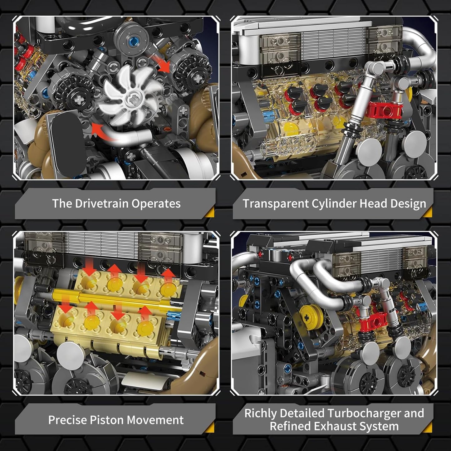 Mould King W16 Engine Building Blocks Set – Running 16-Cylinder Engine Model, 952 Pcs