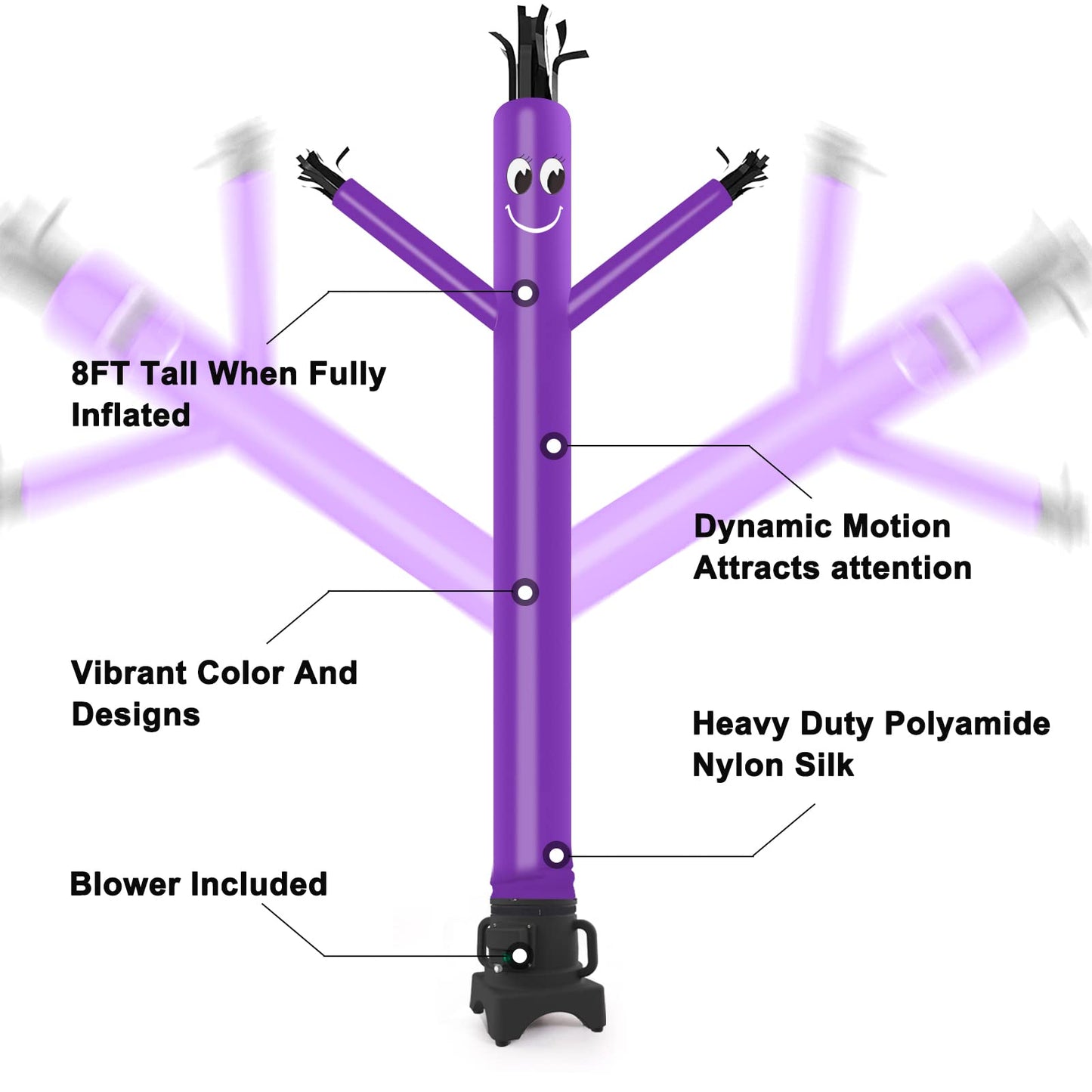 MOUNTO 8FT Fly Puppet Dancer Complete Set with 1/3HP Blower - Purple