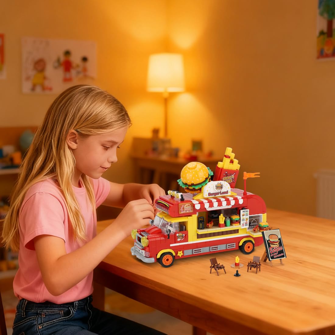 Mov Stone Friends Burger Truck Building Set – Lego City Compatible, Creative Fast Food Play for Kids 6+