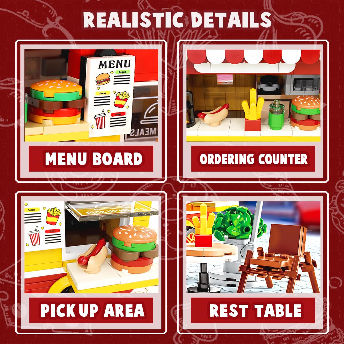 Mov Stone Friends Burger Truck Building Set – Lego City Compatible, Creative Fast Food Play for Kids 6+