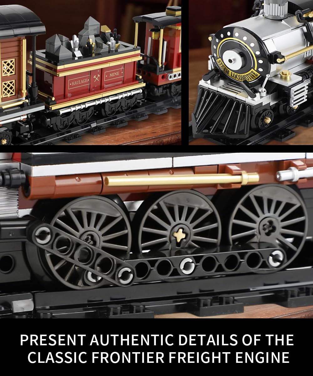 Mov Stone Western Mining Steam Train Building Blocks – Articulated Locomotive Brick Set, LEGO Compatible, Premium Gift for Adults