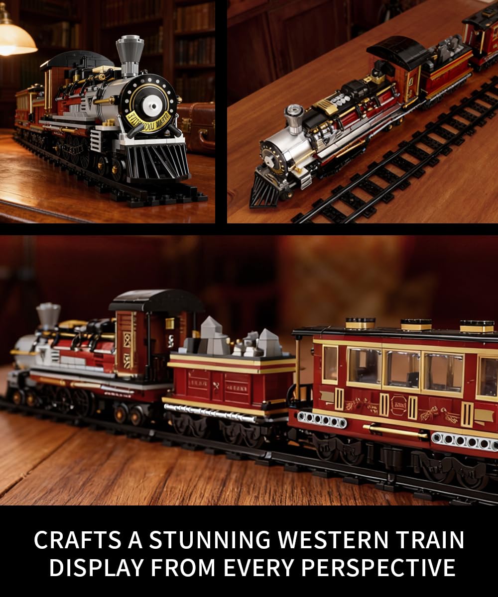 Mov Stone Western Mining Steam Train Building Blocks – Articulated Locomotive Brick Set, LEGO Compatible, Premium Gift for Adults
