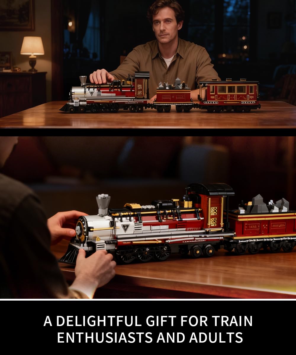 Mov Stone Western Mining Steam Train Building Blocks – Articulated Locomotive Brick Set, LEGO Compatible, Premium Gift for Adults