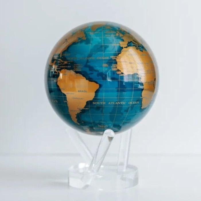 MOVA 6-Inch Blue & Gold Globe — Silent, Light-Powered Desk Decor (No Batteries Needed)