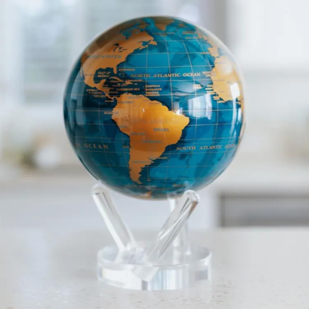 MOVA 6-Inch Blue & Gold Globe — Silent, Light-Powered Desk Decor (No Batteries Needed)
