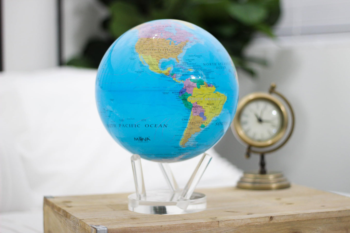 MOVA Globe Blue Political Map 4.5-Inch | Light-Powered Self-Rotating World Globe